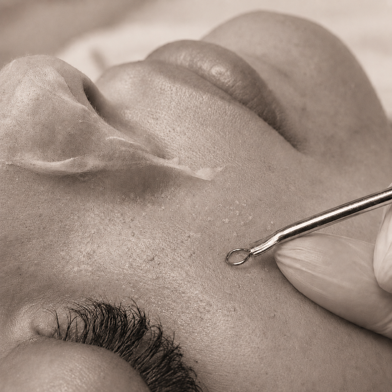 Mechanical facial cleaning extractor close-up
